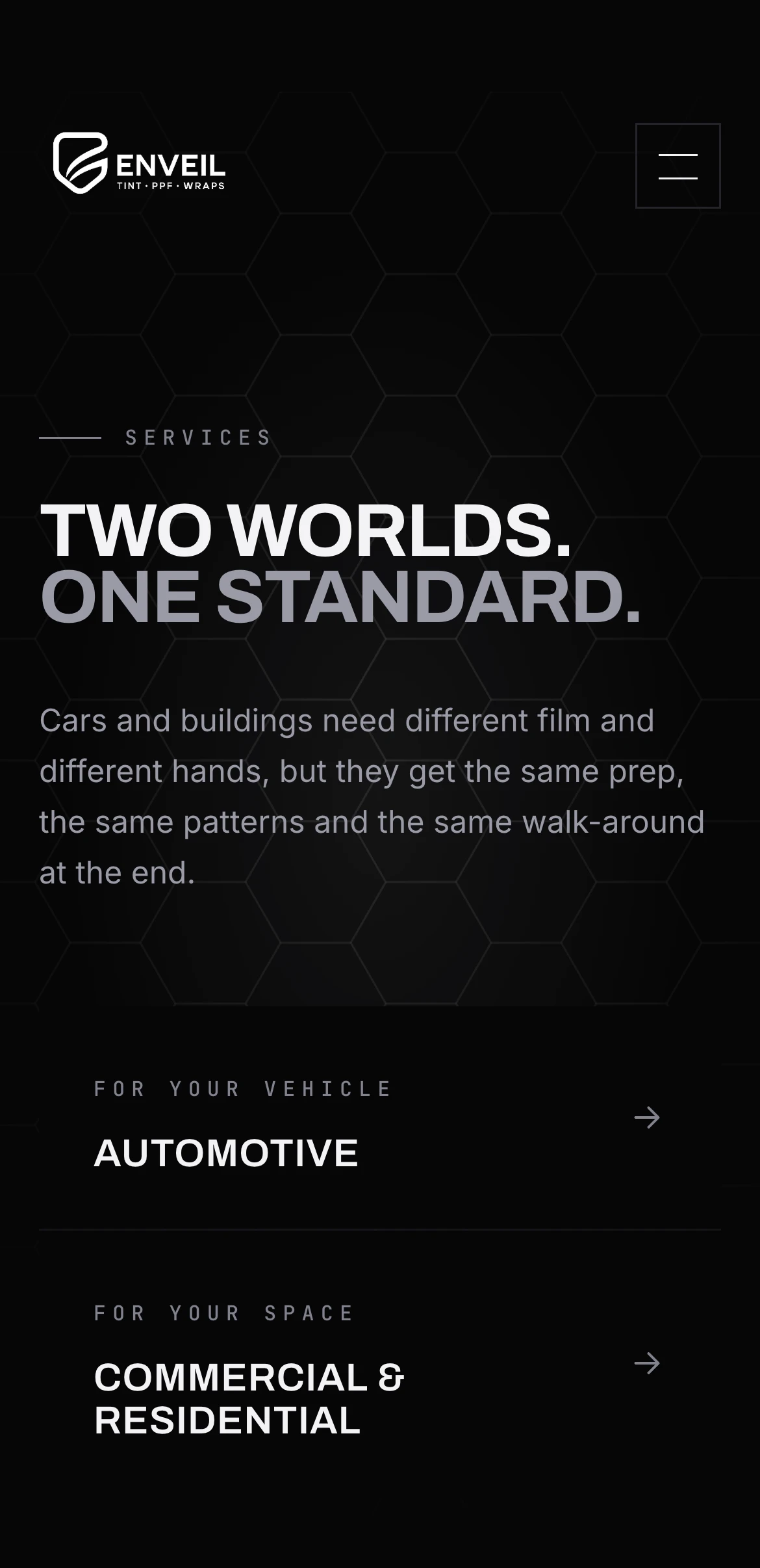 Enveil services page on a phone