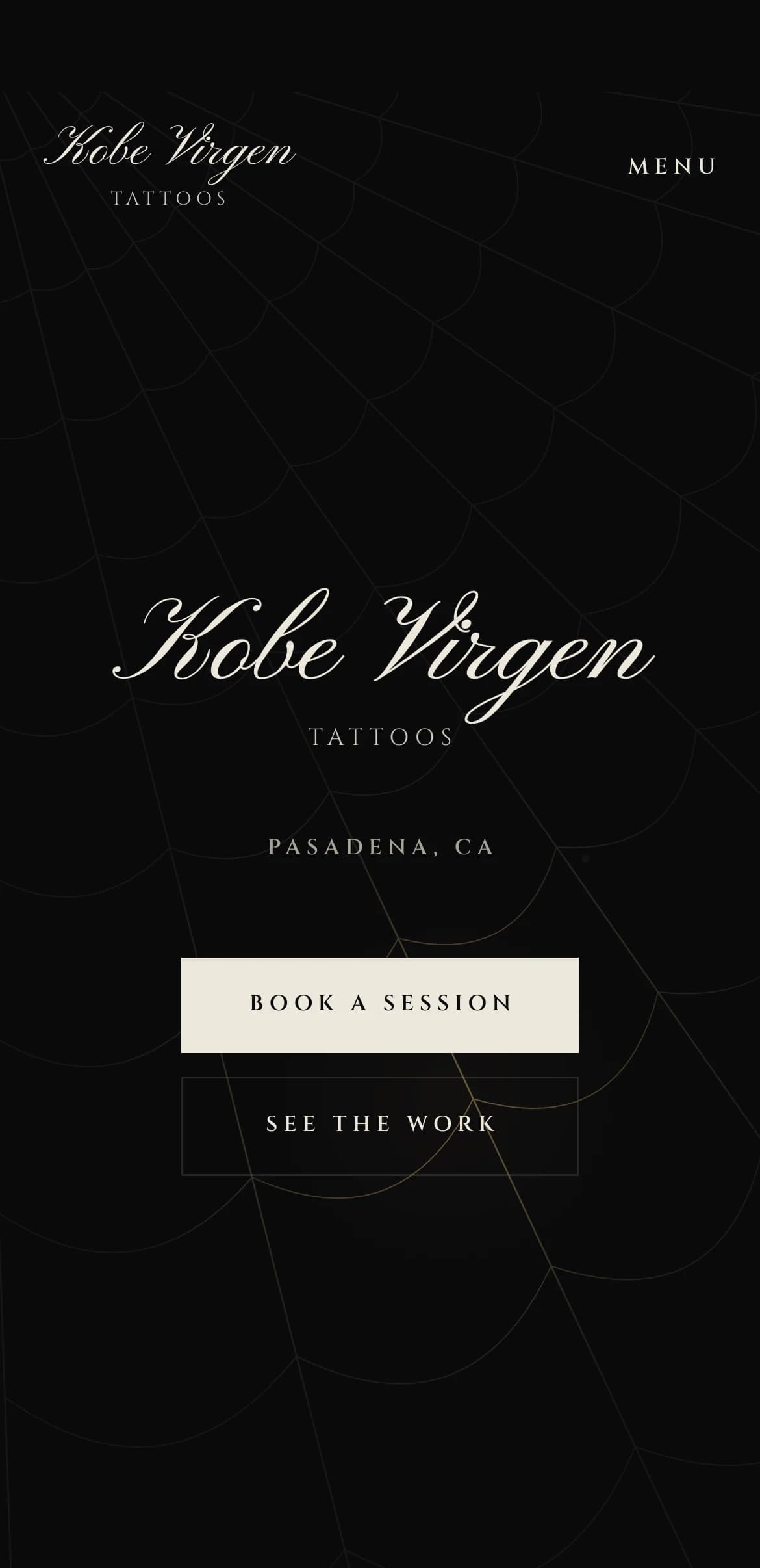 Kobe Virgen Tattoos homepage on a phone