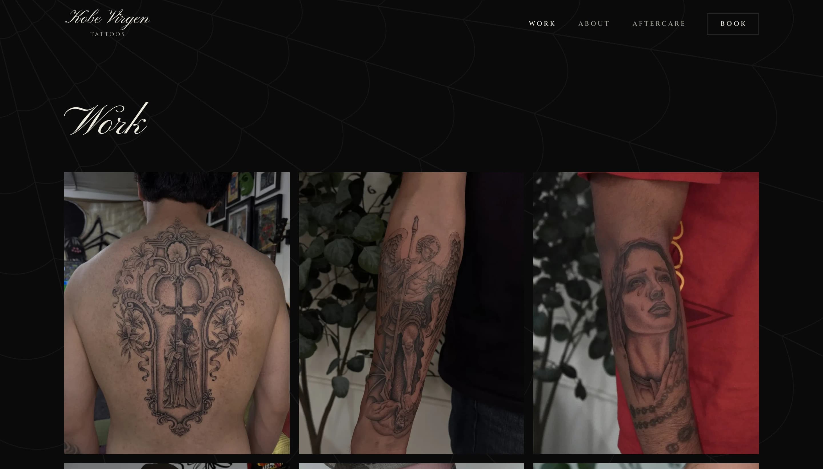 Portfolio grid of black-and-grey work